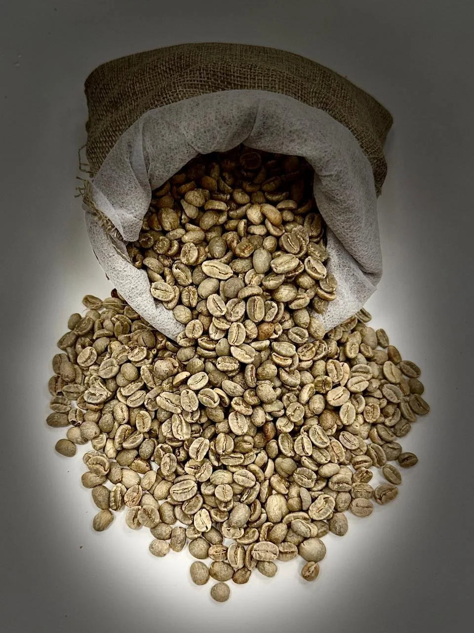 Green coffee in a small sample sack from the original MRGT catalogue