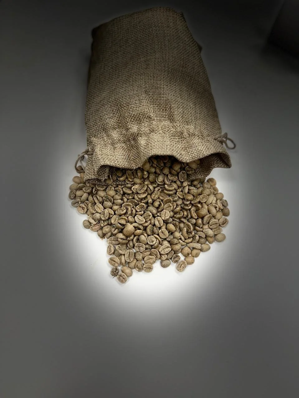 Green coffee in a small sample sack from the original MRGT catalogue